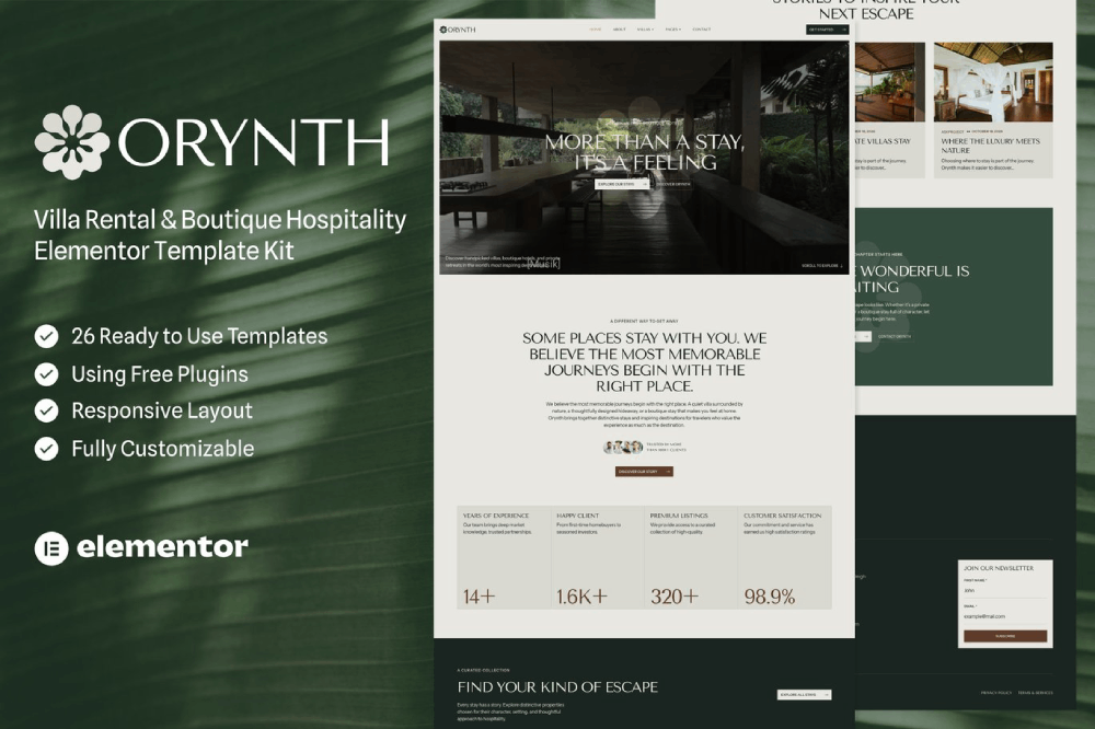Villa Rental & Boutique Hospitality Elementor Template