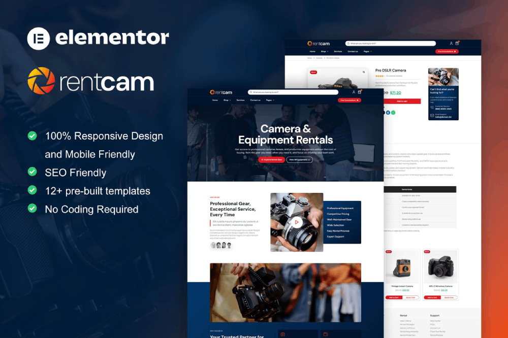 Camera Rental Elementor Pro Template