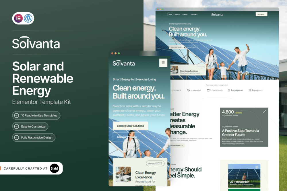 Solar & Renewable Energy Elementor Template