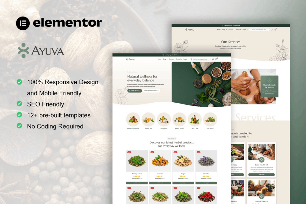 Ayurveda Treatment & WooCommerce Store Elementor Template