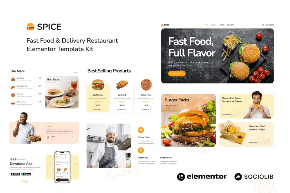 Fast Food & Delivery Restaurant Elementor Template