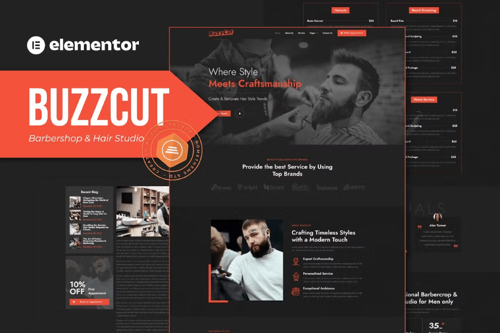 Barbershop & Hair Studio Elementor Template
